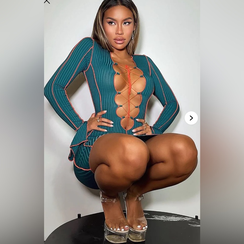 Opposites Attract Mini Dress - Teal